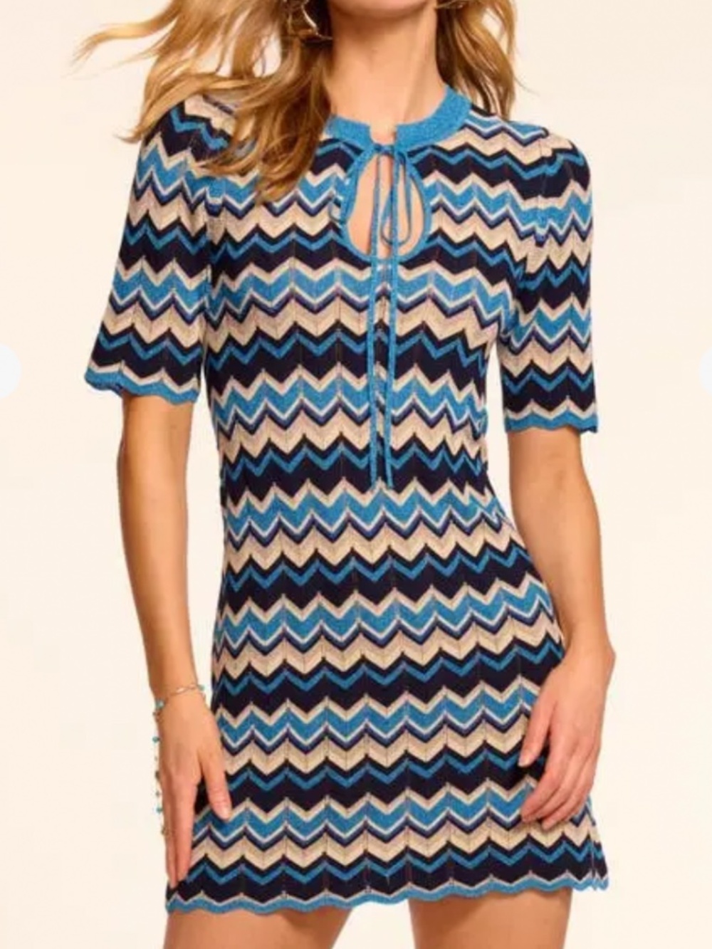 Ramy Brook short dress/ tunic, blue chevron print, size M